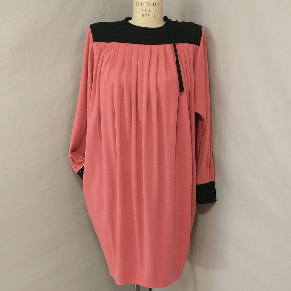 Vintage Designer Dress Avant Garde Wool Ungaro Italy Pink & Black Comfy HasFlaws